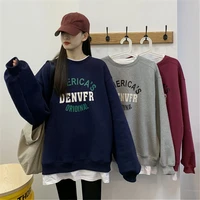 fake two piece sweater female 2022 spring and autumn new fashion cartoon versatile round neck long sleeve bottoming shirt