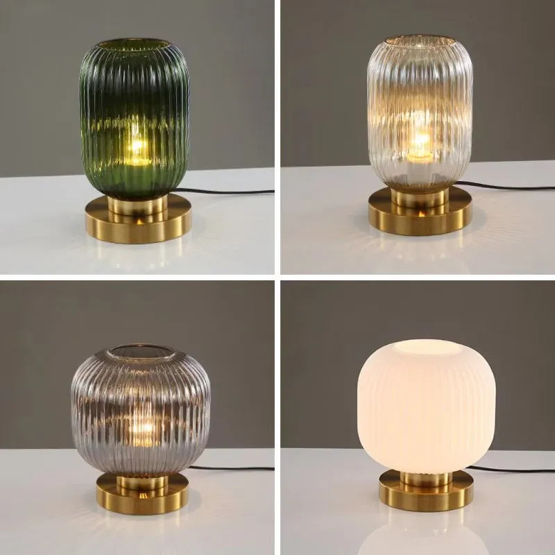 

Post-modern light luxury glass bedroom bedside lamp LED green smoke gray study living room desktop home decoration night light