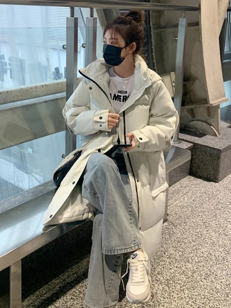 2022 New Women Solid Long Winter Coat Casual Parkas Clothes Hooded Stylish Loose Jacket Female Outerwear