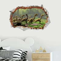 creative 3d three dimensional broken wall forest dinosaur wallpaper living room bedroom childrens room decorative wall sticker