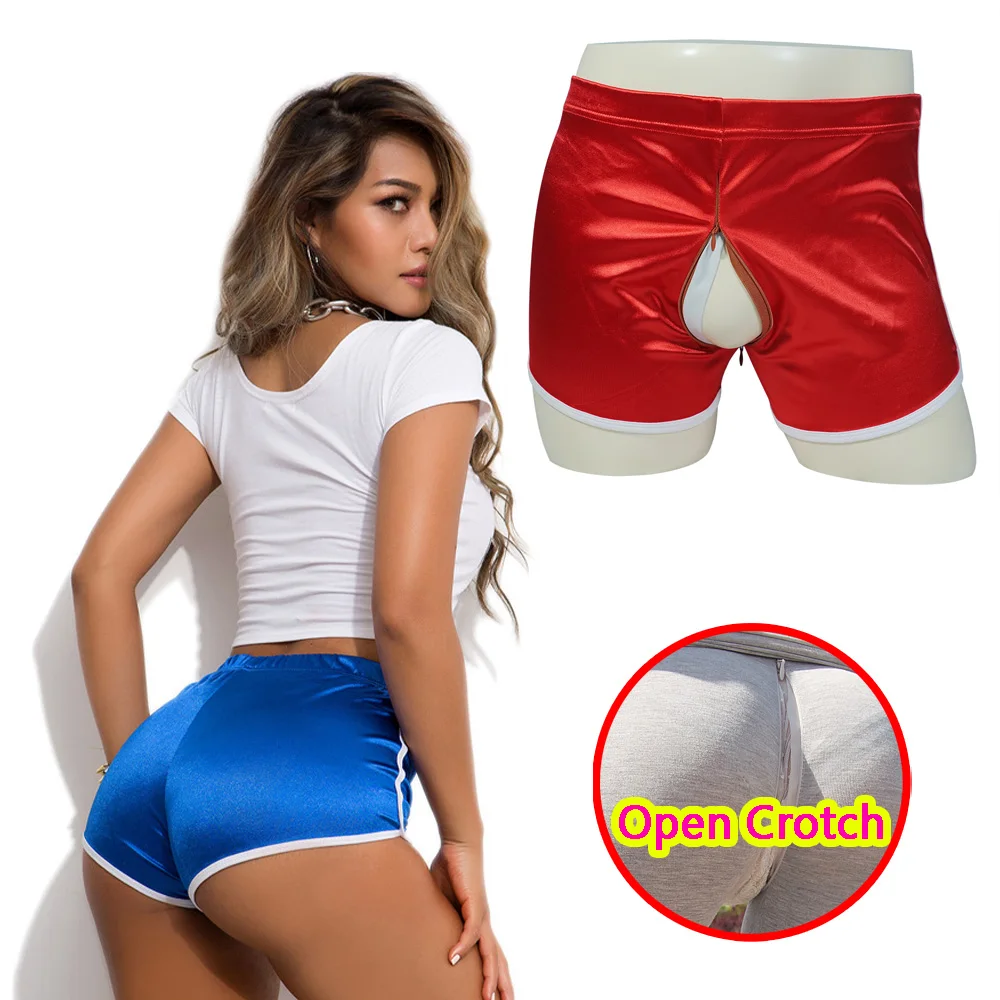 Woman Crotchless Mini Pants Erotic Hidden Zipper Shorts Open Crotch Sport Panties Couple Booty Adult Outdoor Sex Game Costume