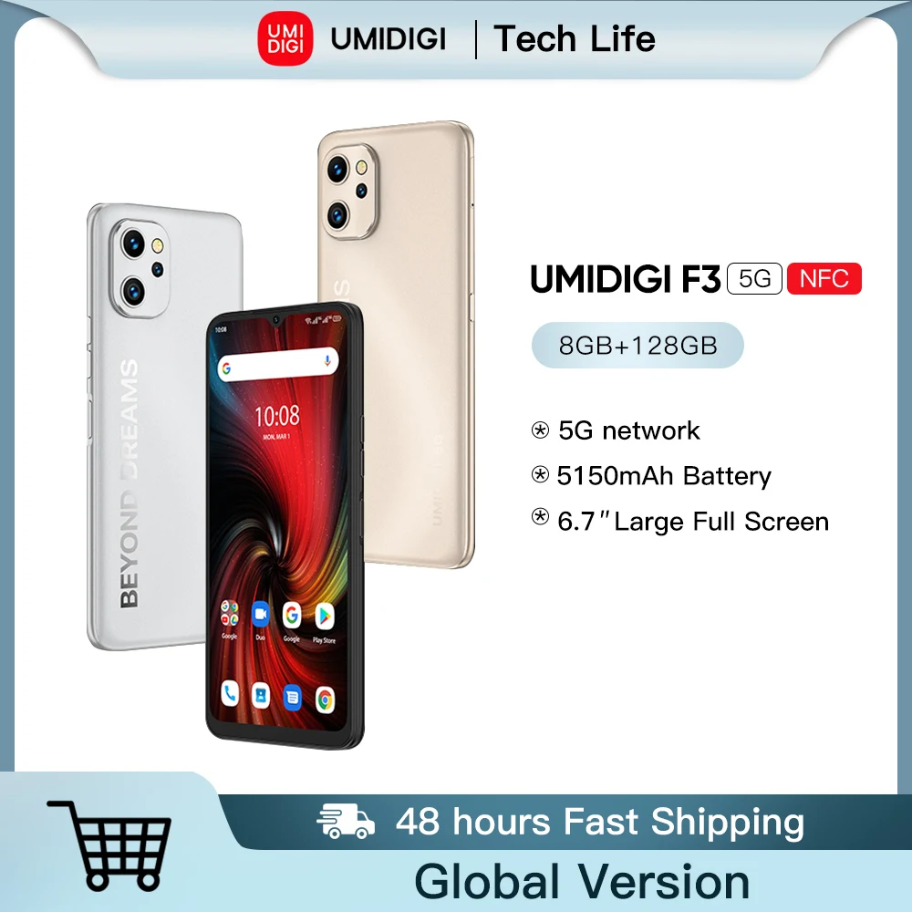 UMIDIGI F3 5G Smartphone 2022 NEW Android 12 Phone Dimensity 700 6.7" Display 8GB 128GB 48MP Triple Camera 5150mAh Battery