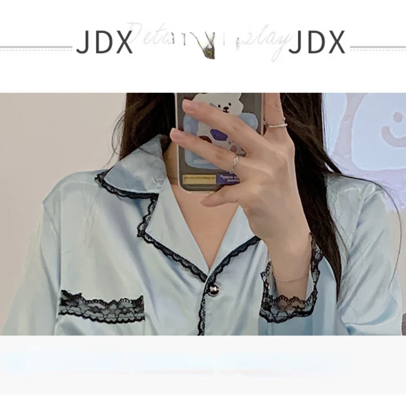 New Pajamas for Women's Spring and Summer Long-sleeved Trousers Lace Decoration Large Size Home Service Suit Casual Sleepwear