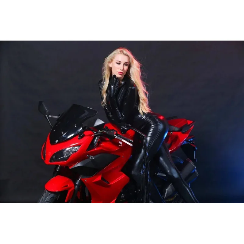 Женский сексуальный лакированный кожаный латексный комбинезон с молнией до