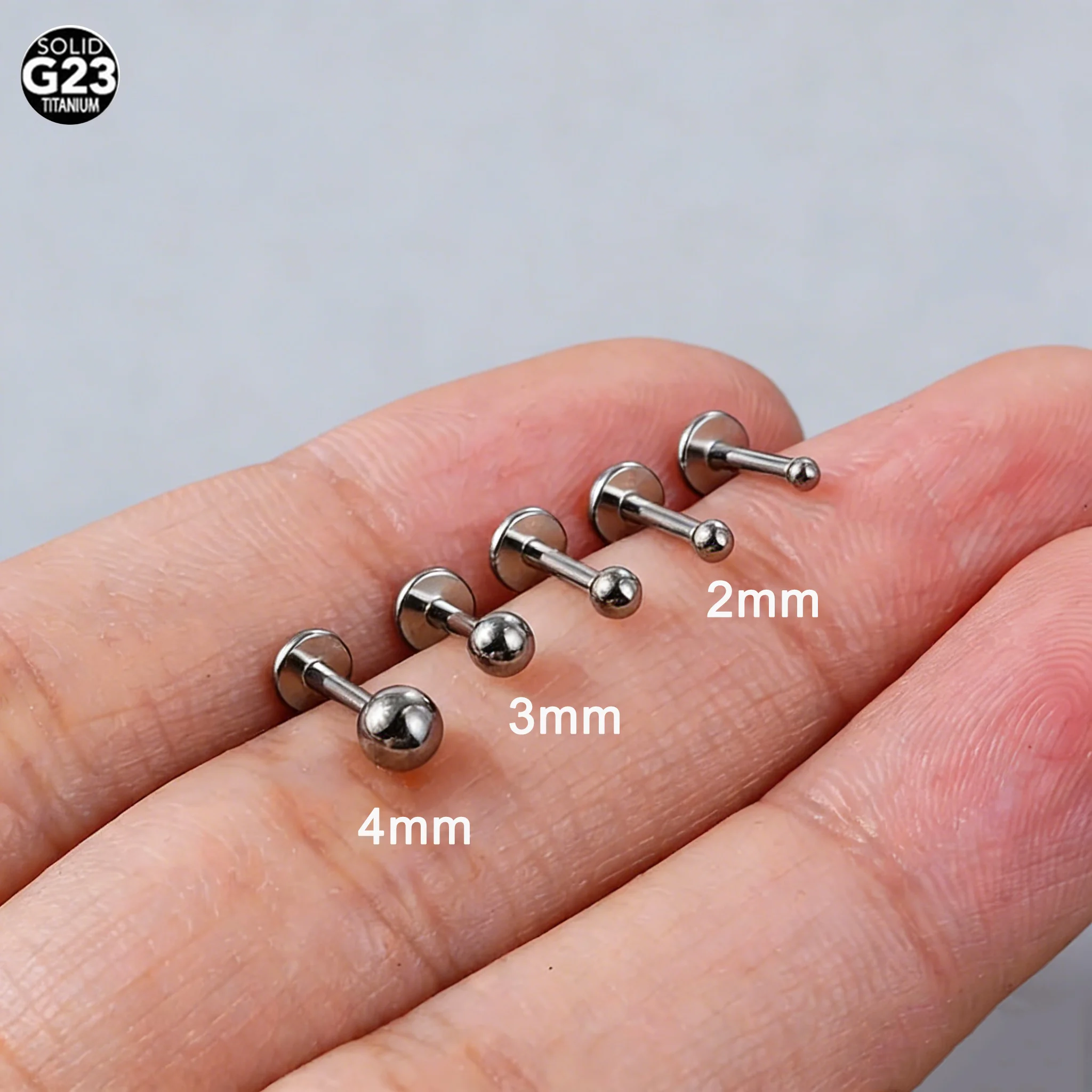 Фото Aumeo, 5 шт., титановые шариковые лабреты для пирсинга, 14G, 16G, 18G, с внутренней резьбой, для губ, ушей, хряща, трагуса, украшения для тела №1