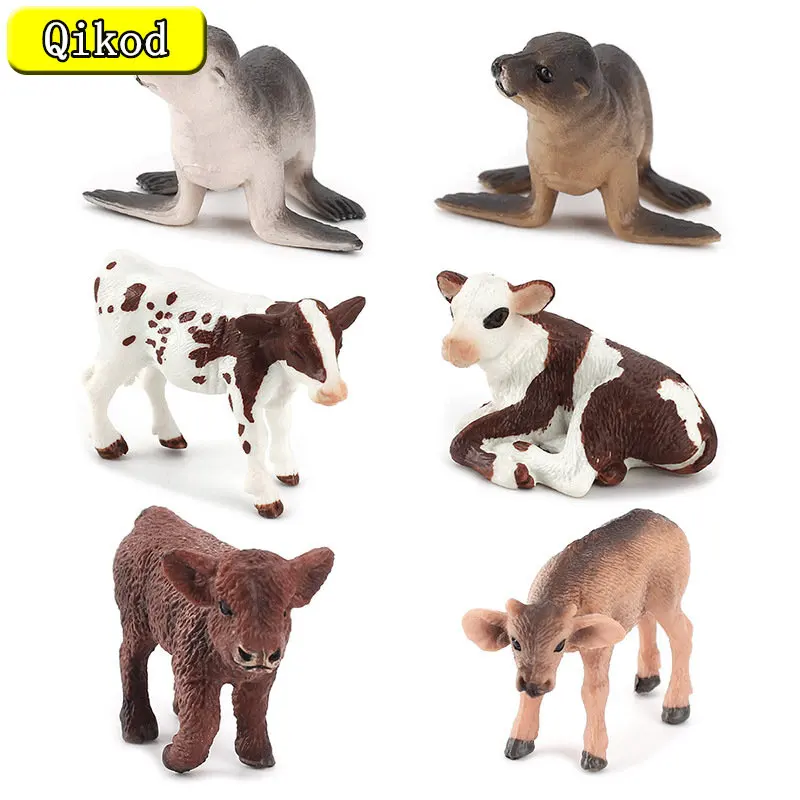 

Simulated Realistic Miniature Scene Highland Milk Cow Buffalo Sea Lion Solid Cub Animals Models Ornament Farm Accessories Modern