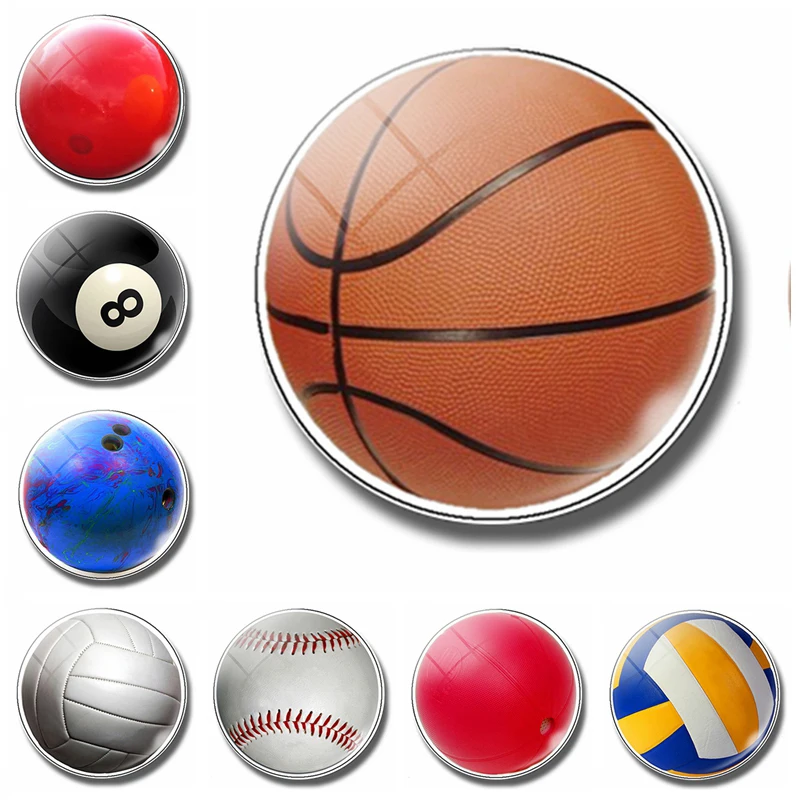 

Basketball 30MM Fridge Magnet Volleyball Billiards Exercise Glass Kid Gift Dome Magnetic Refrigerator Stickers Note Holder Decor