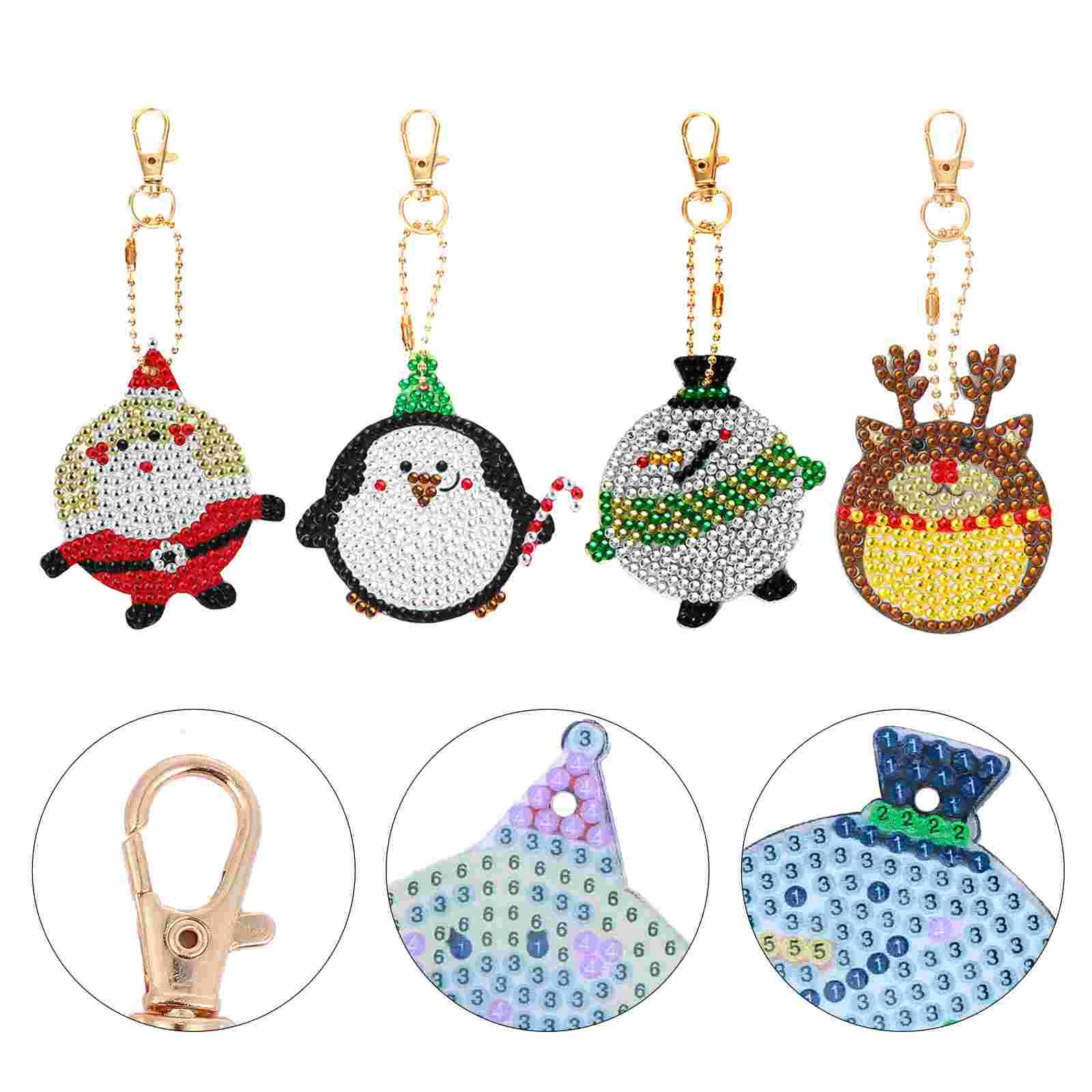 

4pcs Full Drill Christmas DIY Key Chain Resin Rhinestone Crafts Kids Gift