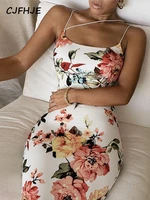 cjfhje 2022 sleeveless floral straps bodycon backless dress summer sexy women streetwear y2k party casual club