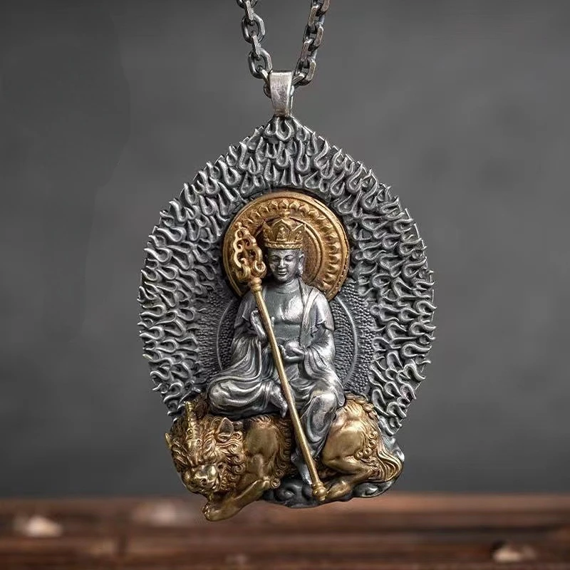 

Antique Silver Earth King Bodhisattva Pendant Men's Hip Hop Punk Necklace Banquet Jewelry Accessories Gift