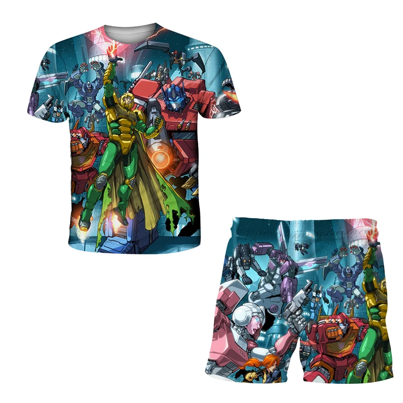 

The Summer Graffiti Transformers Cartoon 3D Print T-Shirt Sets,Comfy T-shirt for 2-14 Years Old Boys,Clothes for Young Children