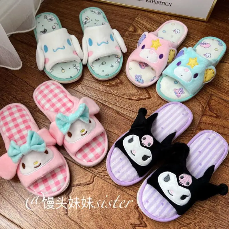 

Sanrio Slipper Kuromi Mymelody Cinnamoroll Spring and Autumn Home Indoor Non-Slip Open-Toed Slippers for Women