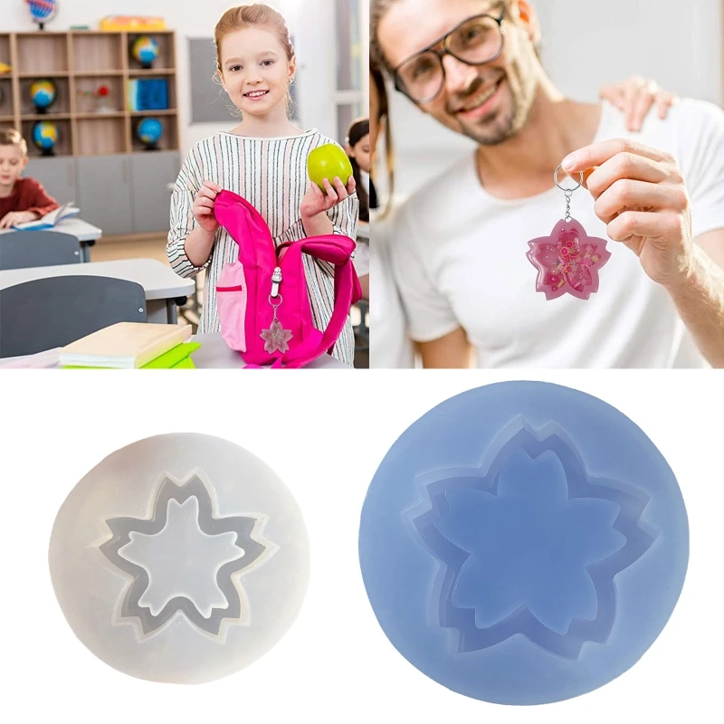 

B36D Geometry Five-leaf Flower Resin Casting Silicone Mold Woman Keychain Decorative Pendant Quicksand Mold for DIY Crafts