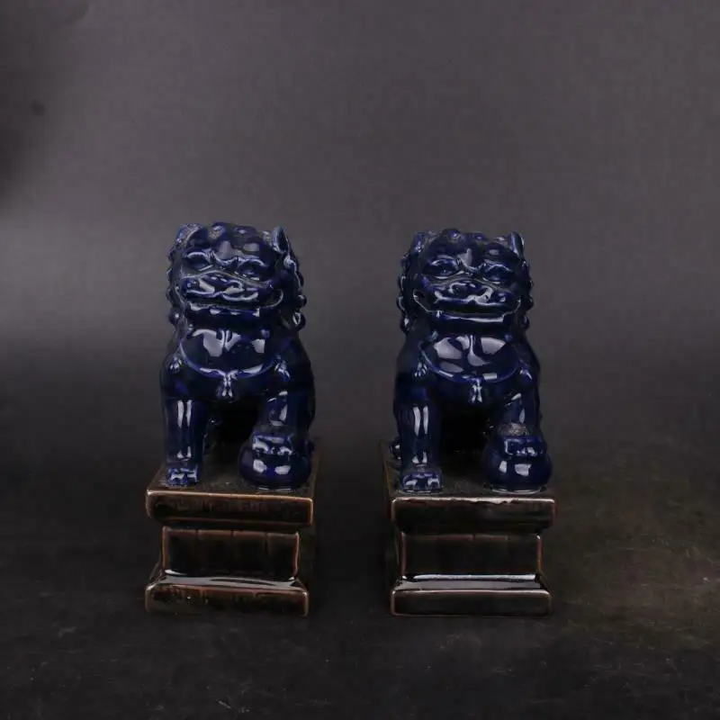 Фото Китайская фарфоровая фигурка Цин с синей глазурью - статуя Foo Fu Dog Guardian Lion, античная азиатская декоративная коллекционная работа №3