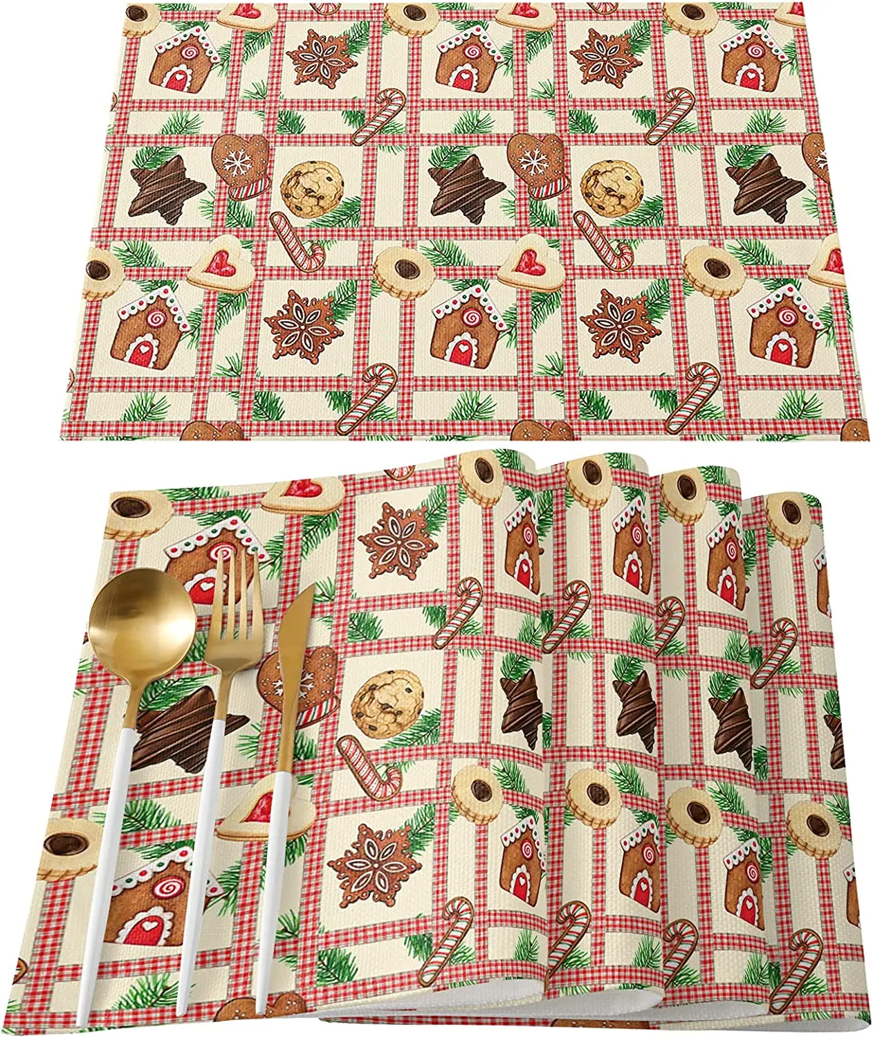 

Christmas Placemats Set of 4 Gingerbread Man Christmas Cookies Placemats for Dining Table Polyester Tablemats for Winter