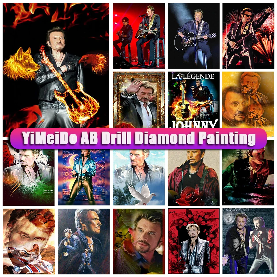 

YIMEIDO 5D Diy AB Diamond Painting Johnny Halliday Art Cross Stitch Kit Wall Art Full Drill Diamond Embroidery Mosaic Portrait