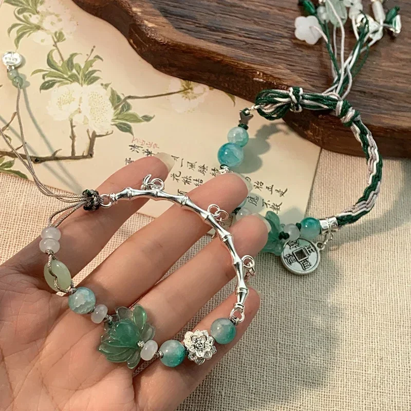 Длинные плетеные браслеты Hanfu в китайском стиле с кисточками лотоса для женщин