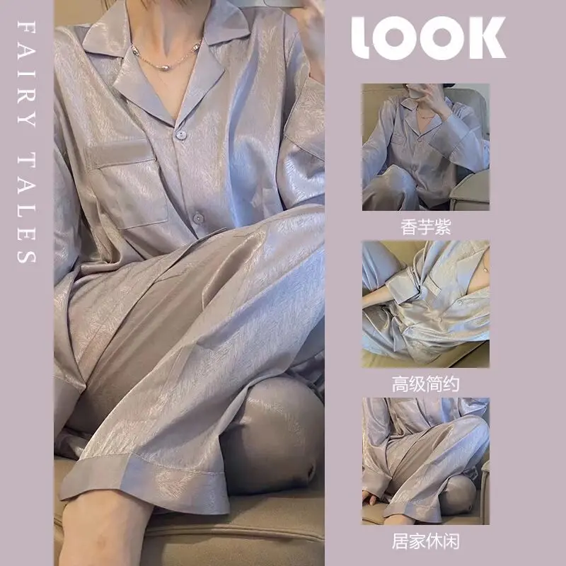 

Seding Pajamas for Women Palace Style Sleepwear Solid Long Sleeve Button Cardigan Loose Trousers Home Clothes Women's Pijamas