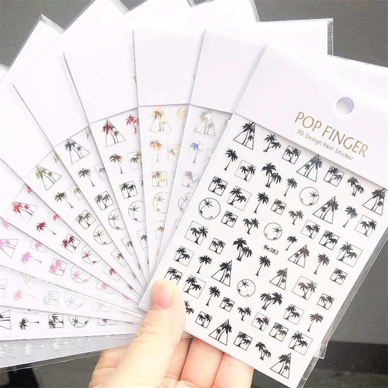 

5pcs Summer Tropical Beach Coconut Tree Nail Art Charms Stickers 3D Slider Transfer Charms Decals Nail Tips Accessories Supplies