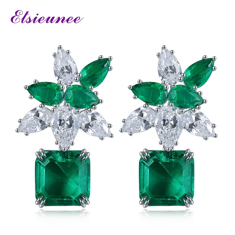 

Роскошные серьги-подвески ELSIEUNEE из серебра 100% пробы с искусственным Изумрудом и высокоуглеродистыми бриллиантами, свадебные ювелирные украшения