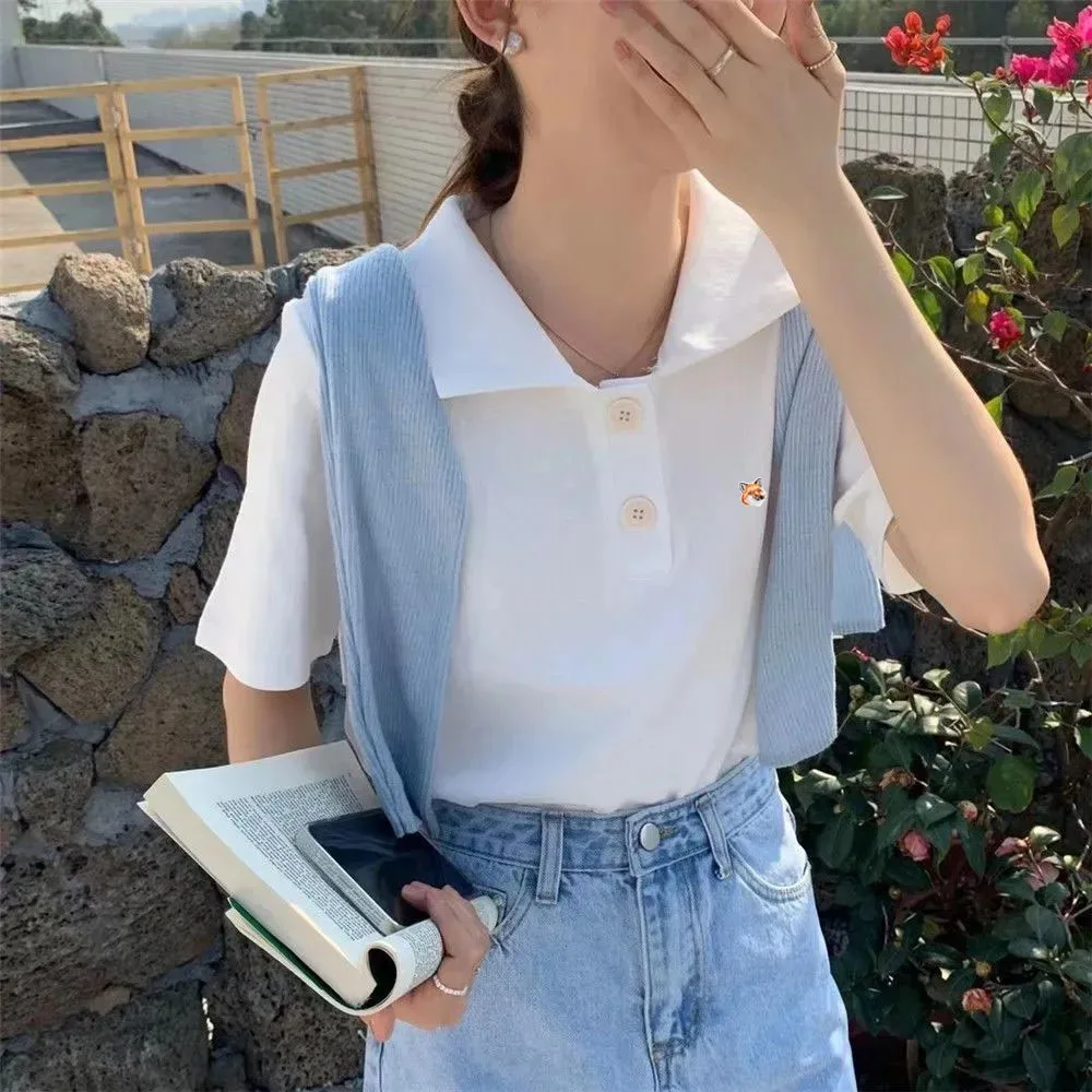 

Women Shirt Trendy Fashion Brand Classic Maison Fox Embroidery Cotton Polo T Shirt summer Female Shirts with Short Sleeve Top