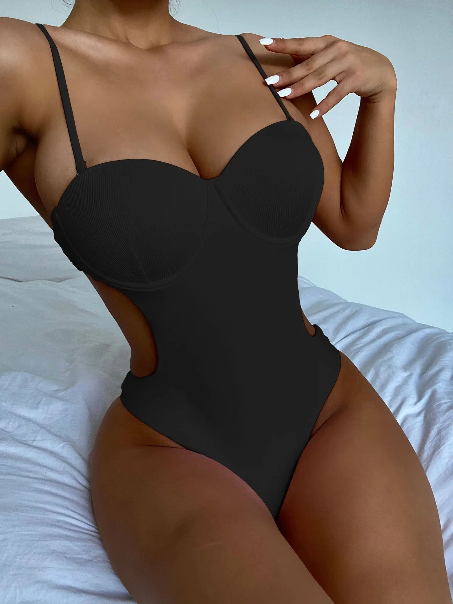 

Solid Black Pink Swimwear Women Halter Push Up Underwire Backless One Piece Swimsuit Summer Holiday Bathing Suit Monokini 2022