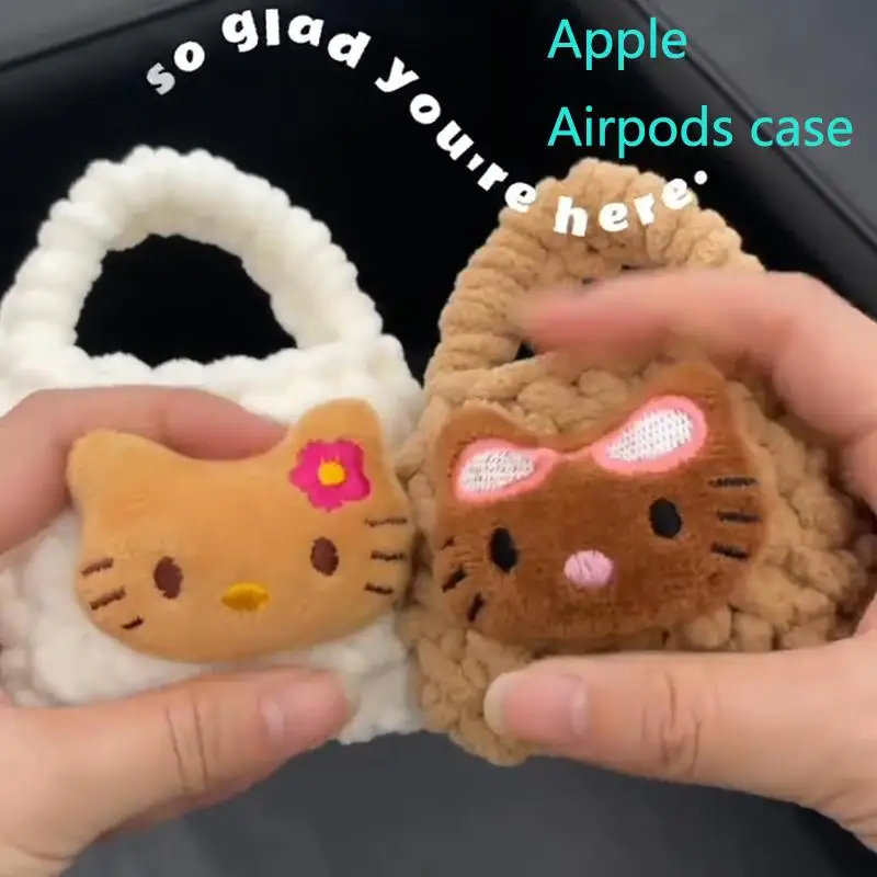 

Hello Kitty Sanrio плюшевая кукла Apple Airpods Чехол аниме мультяшная сумка Apple Airpods 1 2 Чехол Гавайский вязаный Iphone наушники