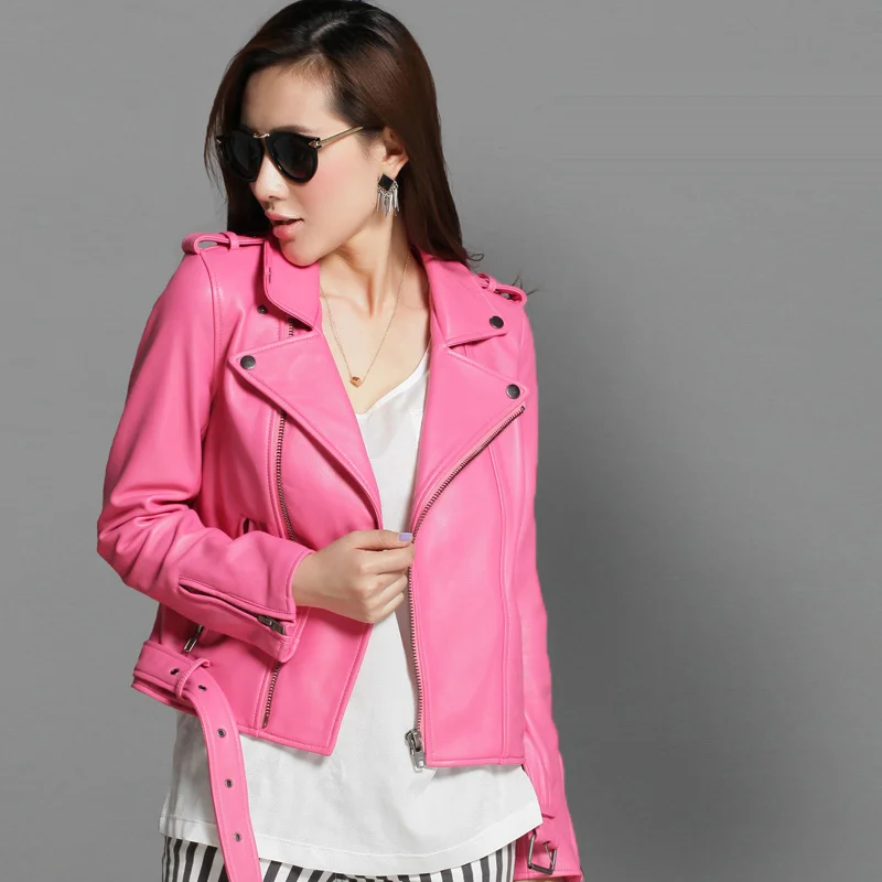 shipping,Genuine leather women Free slim jackets.Cool biker plus Asian size female sheepskin jacket,fashion casual coat