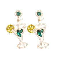 yu hang hollow fashion cocktail glass stud earrings with rhinestones and womens unique temperament earrings