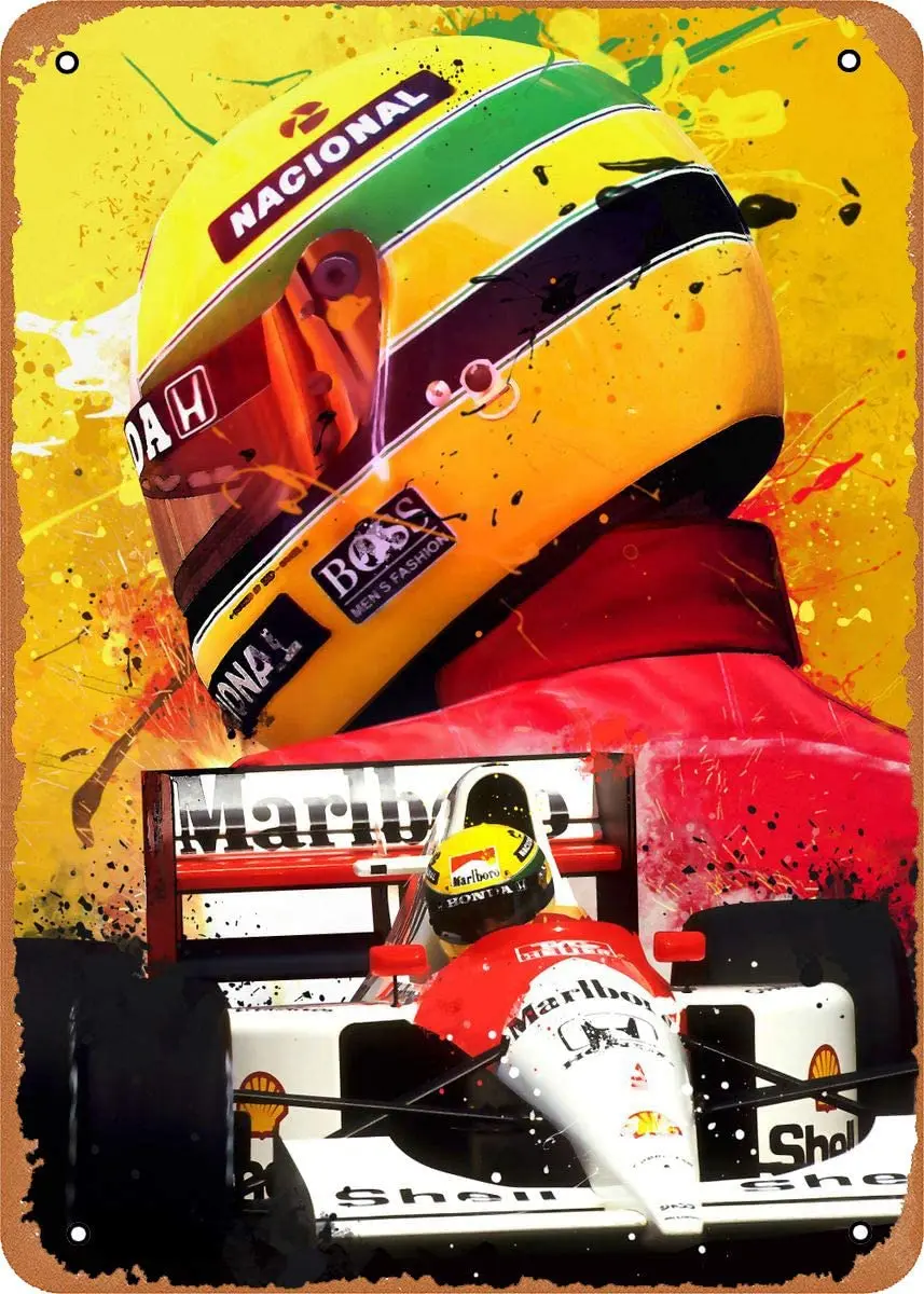 

Fanzi Vintage Look Metal Sign Formula 1 Alternative Poster Ayrton Senna Legend F8"X12" Tin Plate Wall Decor