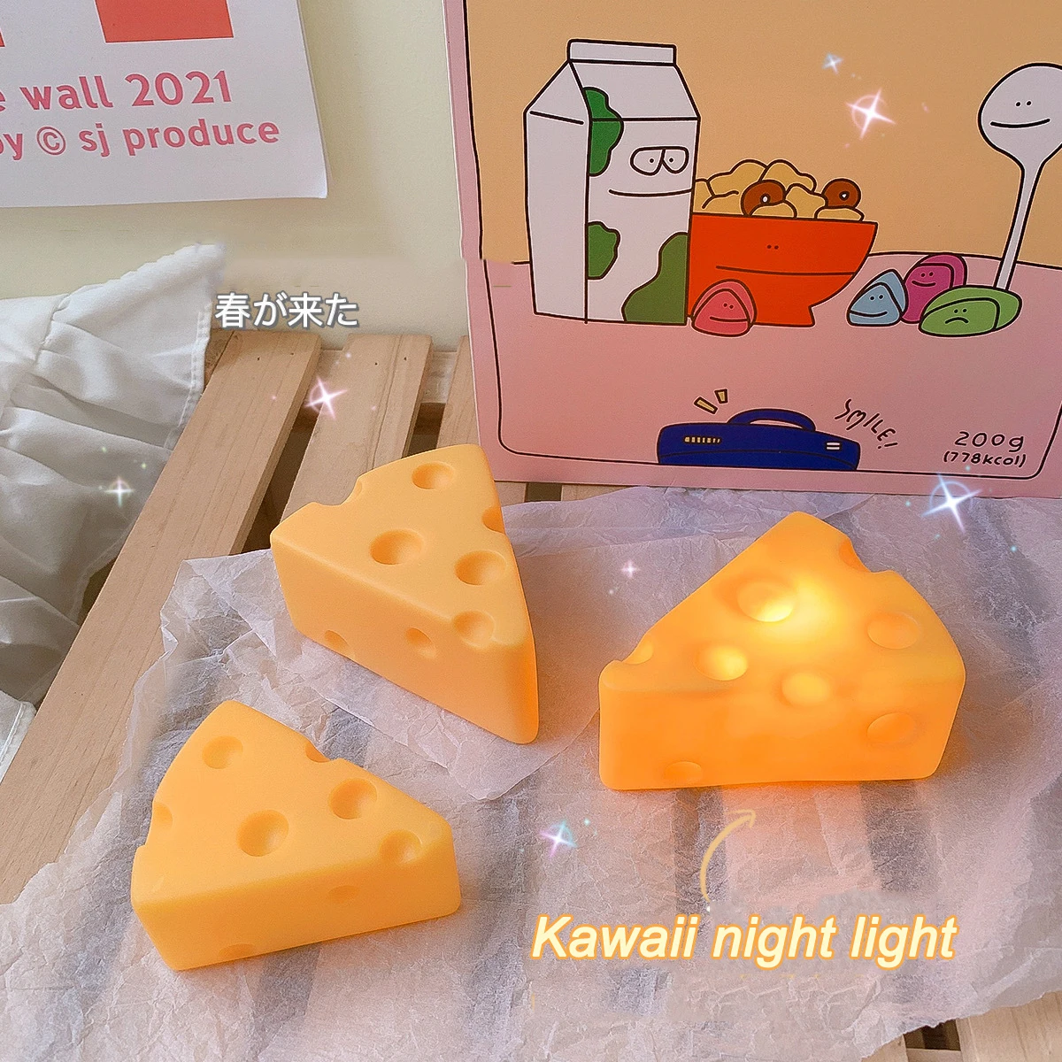 

Kawaii Cheese Night Light Girl Student Bedroom Dormitory Decoration INS Cute Luminous Toy Student Creative Gifts Birthday Gifts
