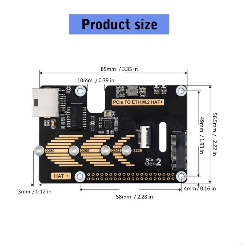 62CD PCIE TO Ethernet M.2 HAT NVME Адаптер 5 Гбит / с для PI5 POE 1000M