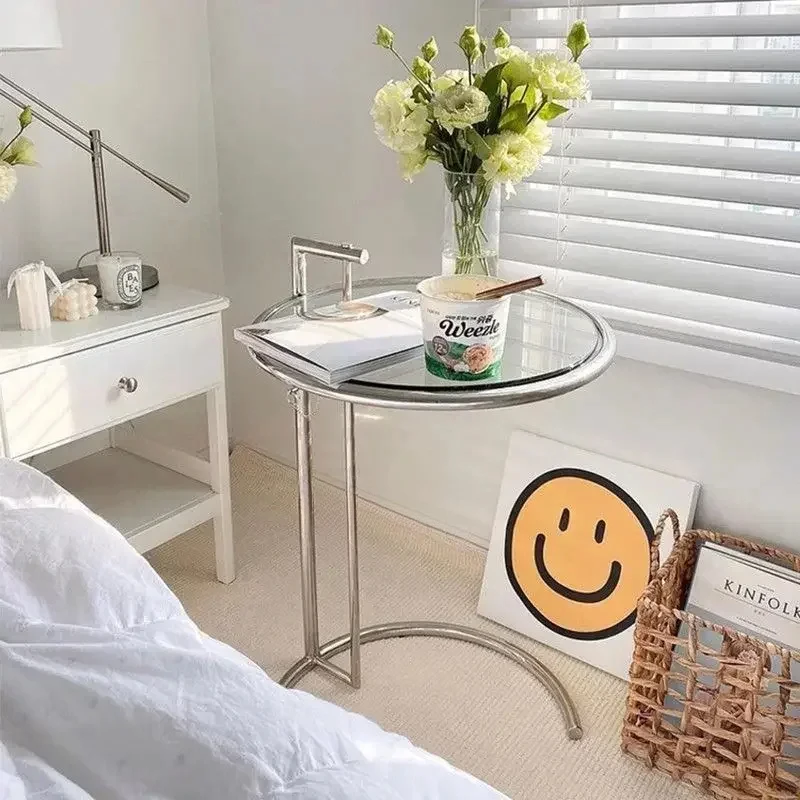 Простой Прозрачный подъемный журнальный столик круглый стол из нержавеющей