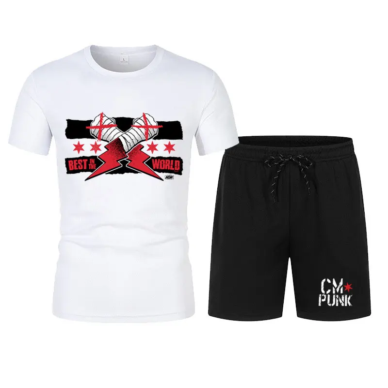 Мужской комплект из футболки и шортов черный костюм с коротким рукавом в стиле