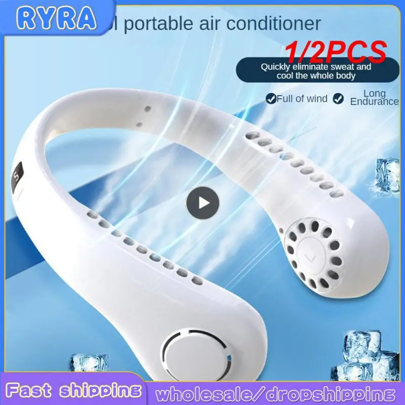 

1/2PCS Portable Bladeless Hanging Fans USB Rechargeable Leafless Mini Neck Fan Air Conditioner Cooling Sports Wearable Neckband