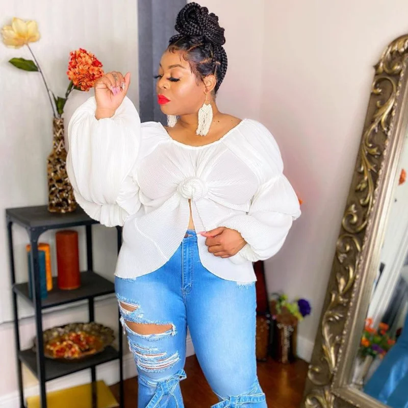 

Women's Blouse Round Neck Solid Color Pure White Temperament Tonle Long Sleeved Top Pullover Gentle Summer Ladies Tops