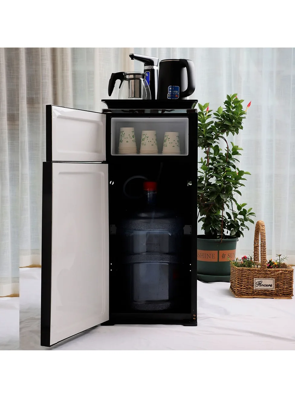 

DUMBO New Design Household Upright Hot/Cold Water Dispenser Tea Bar Machine with Tea Pot 900ml and Electric Kettle 800ml 1350W