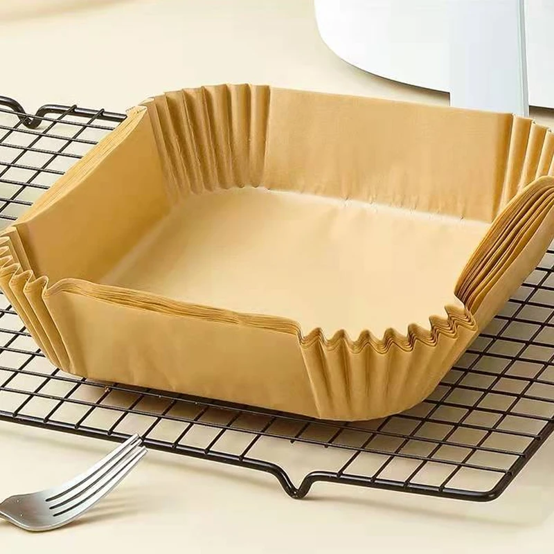

50Pcs Air Fryer Disposable Paper Mat 6.3" Square Baking Paper Non-Stick Air Fryer Liner Grease and Waterproof Baking Pan