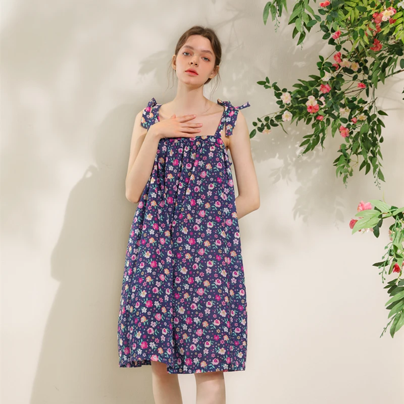 

Nightgown Sleeveless Summer Dress Elegant Woman Lady Sleepwear Leisure wear Combed cotton fabric