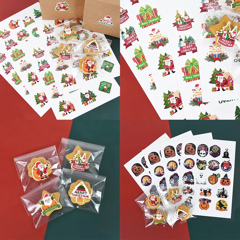 

2/4sheets Halloween Christmas Stickers Pumpkin Ghost Paper Sticker Candy Bag Envelope Sealing Labels Party Gift Packing Supplies