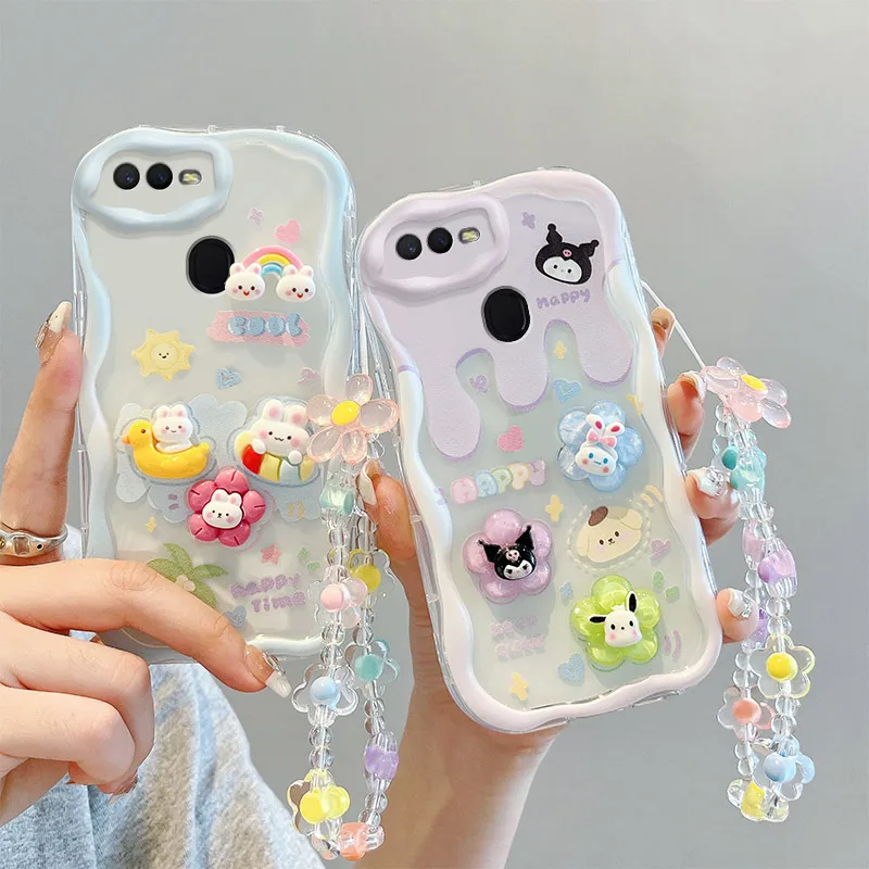 

3D Fashion Luxury Adorable Doll Bear Cartoon Soft Silicon Phone Case On For Oppo A5s A5 5s OppoA5s Oppo5s Wristband Back Cover