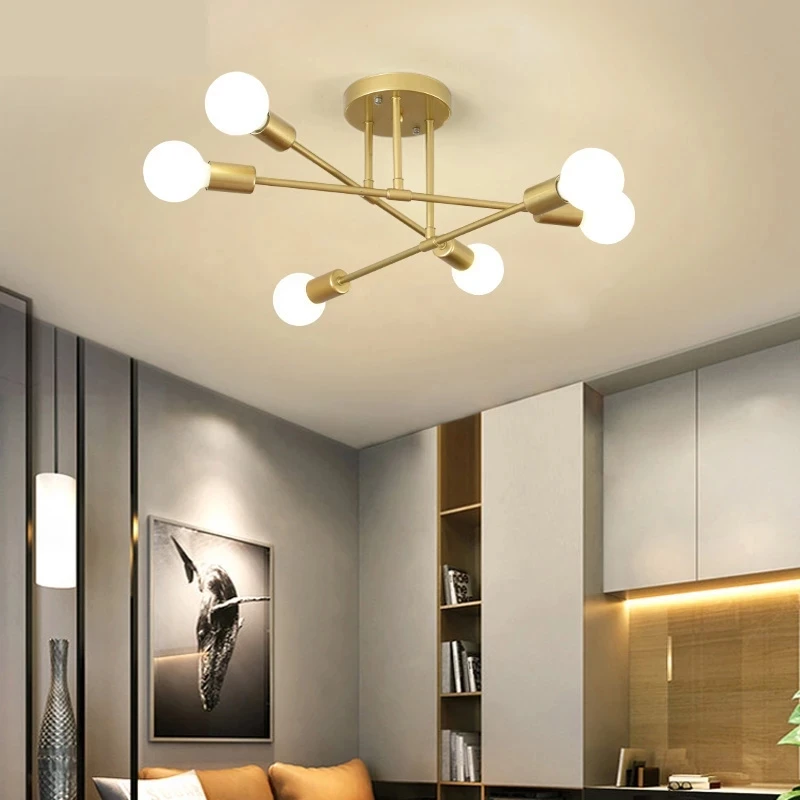 

Modern Minimalist Chandelier Nordic Semi Embedded Ceiling Lamp Antique Gold Black White Colour Home Decoration Lamp