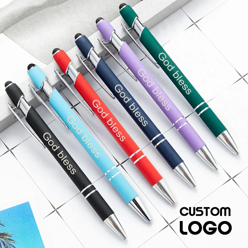 100pcs Customized LOGO Capacitive Touch Screen Ballpoint Pen Metal Press Multifunctional Stylus Office School Supplies Gift Pens