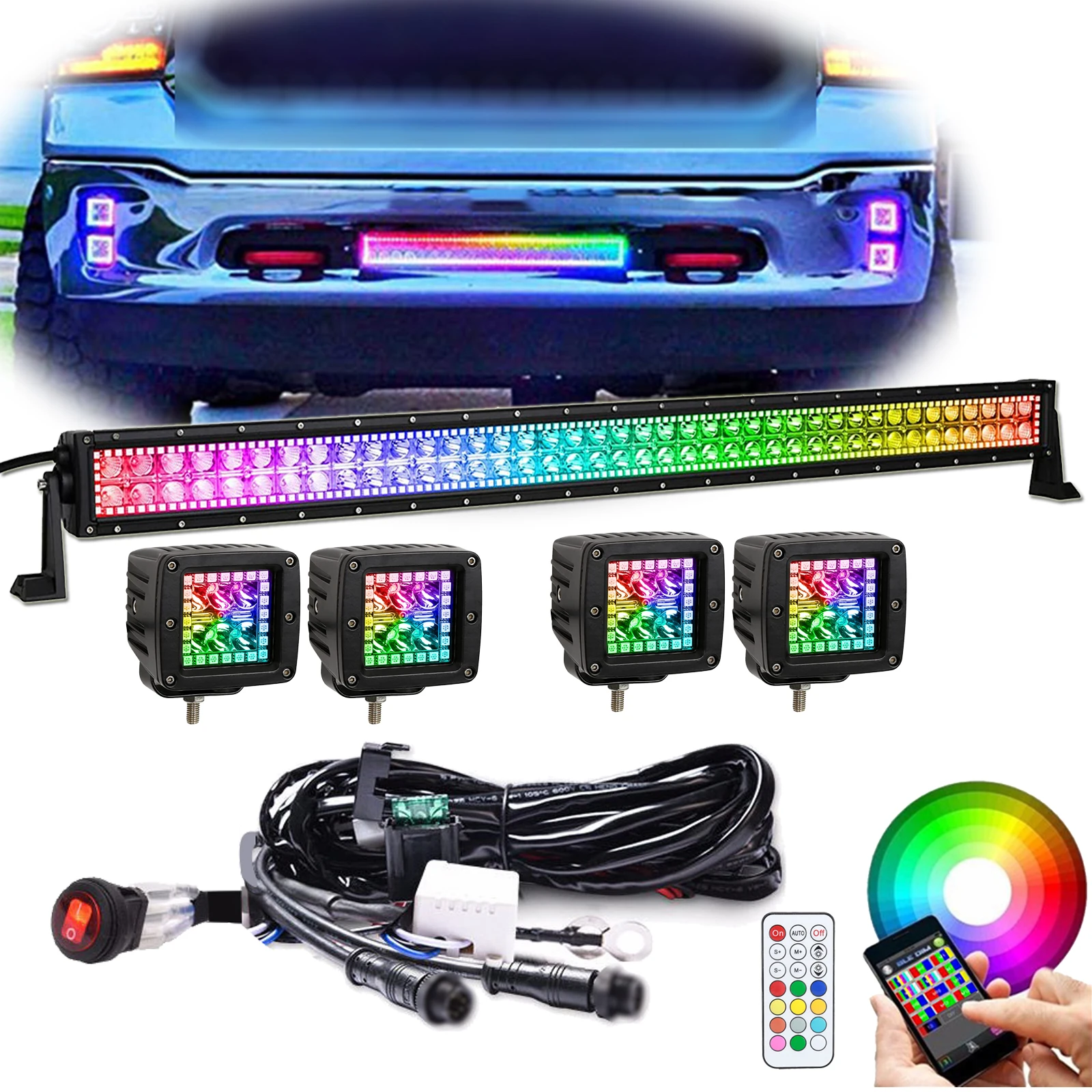 

Светодиодная лампа для внедорожника 14, 20, 22, 32, 42, 50 дюймов, с 4x3 дюймовыми точечными подставками с изменением цвета гало RGB, для Jeep Truck