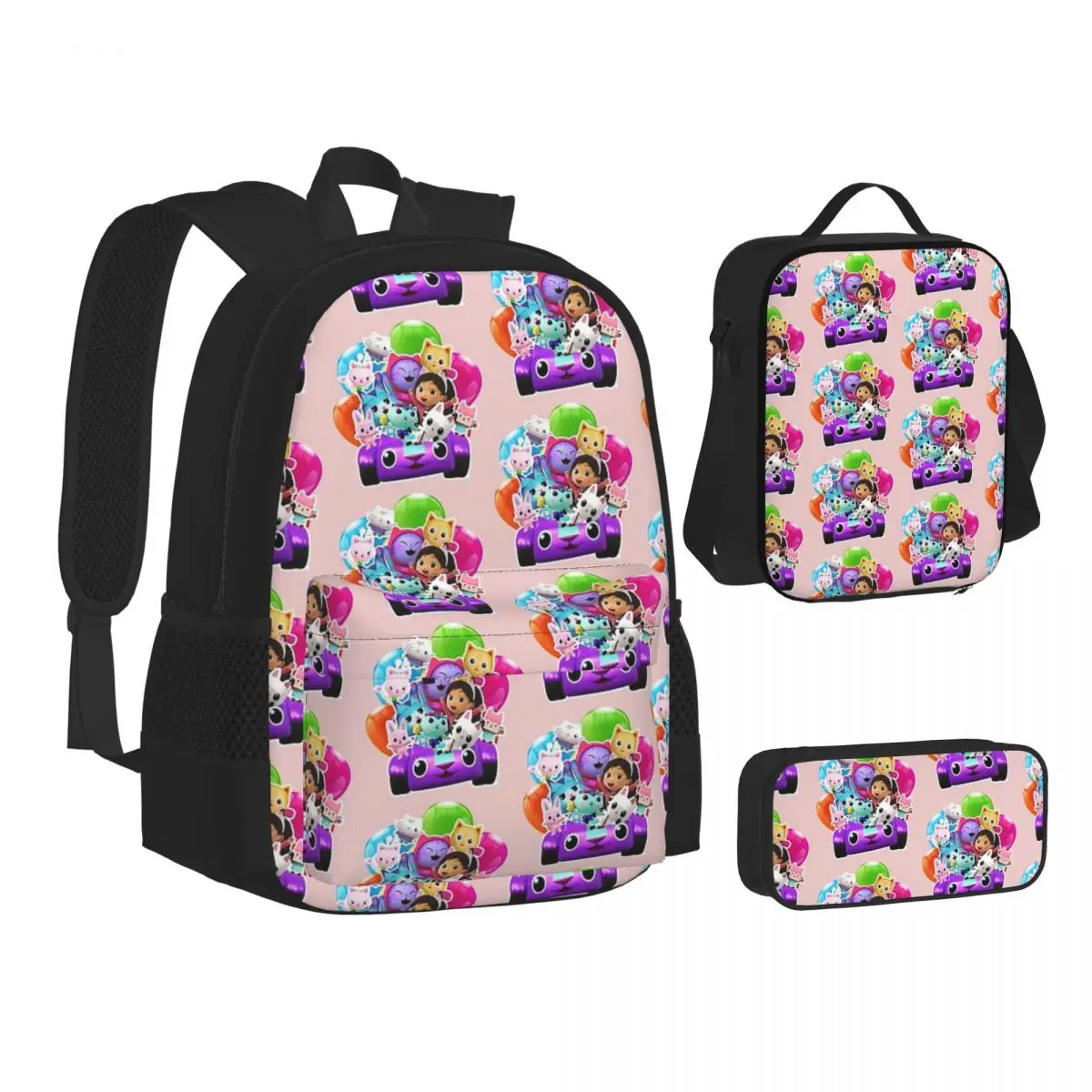 

Gabby DollHouse Backpacks Boys Girls Bookbag Children School Bags Cartoon Kids Rucksack Lunch Bag Pen Bag Three-Piece Set