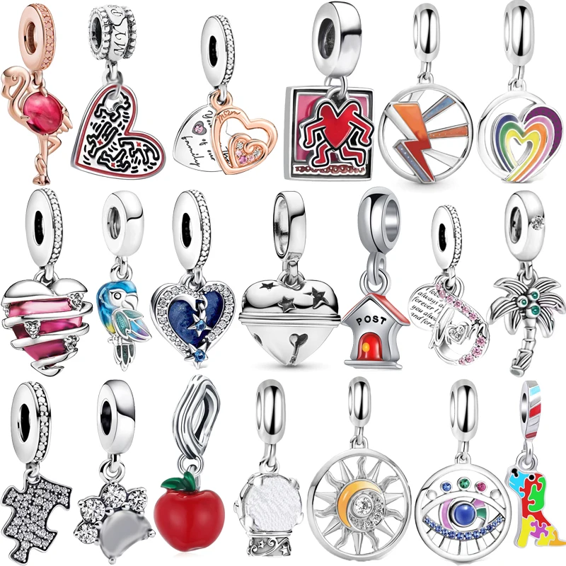 

Newest Coconut tree Apple Birds Dog Shining Beads Pendants Fit Original Pandora Charms Silver Color Bracelet DIY Women‘s Jewelry
