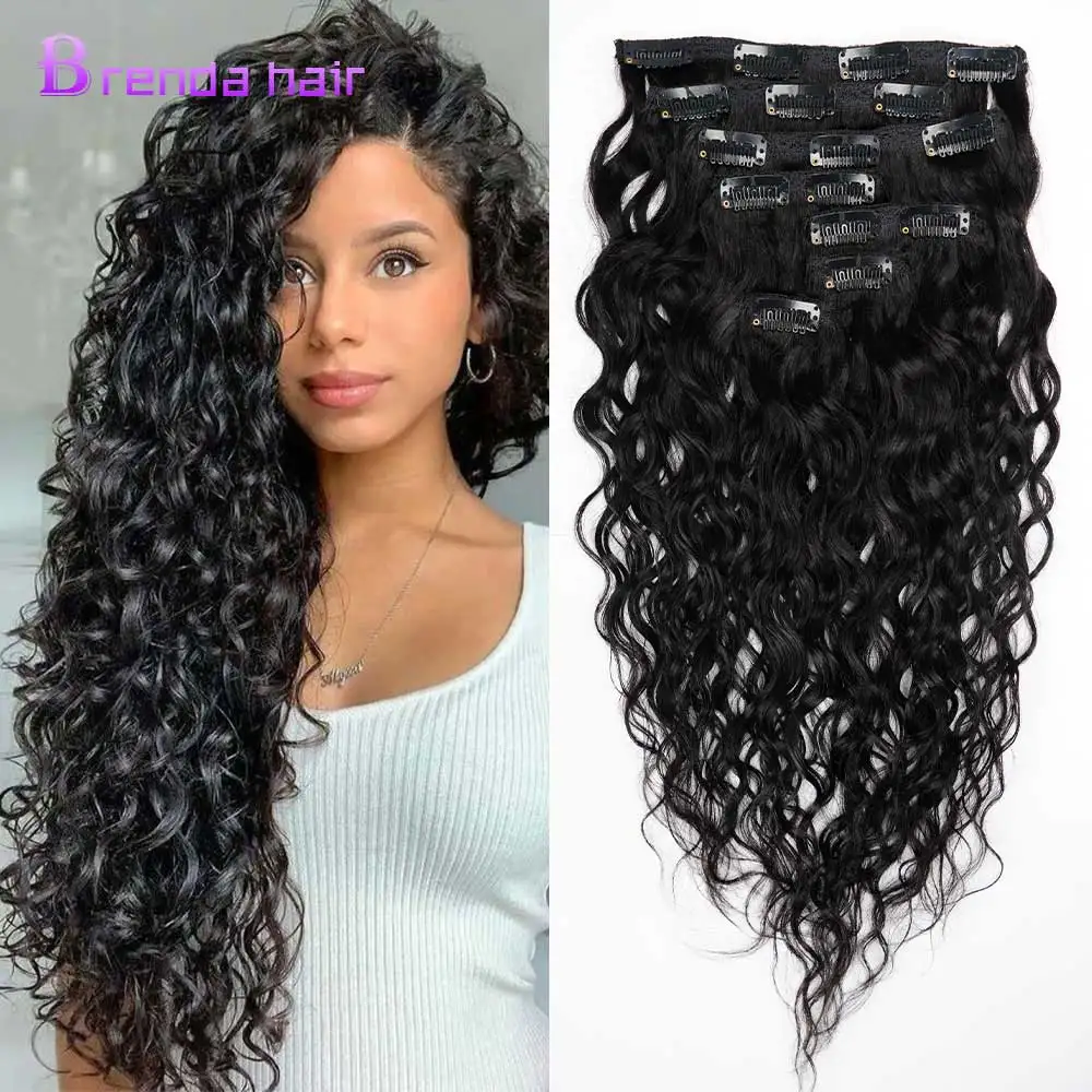 

Water Wave Natural Curly Clip In Hair Extensions For Black woman Brazilian 100% Human Hair 120g 12-24 Inches Remy Hair