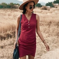 spring new solid color knitted dress womens casual button sleeveless suspender dress womens 2022 summer sexy package hip dress