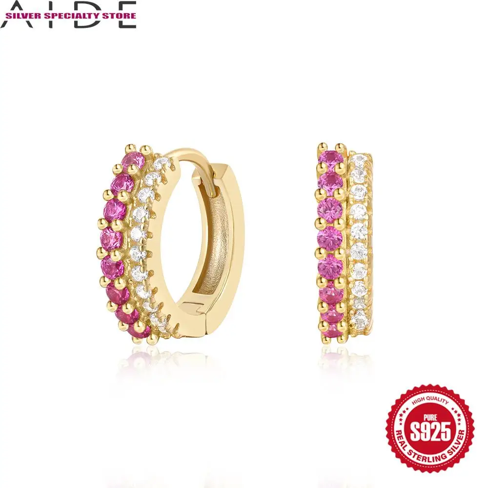 

AIDE Double Row 925S Stamp Diamond Encrusted Cuff Earrings For Women Mixed Color Huggie Stud Earring Fine Jewelry Brincos серьги