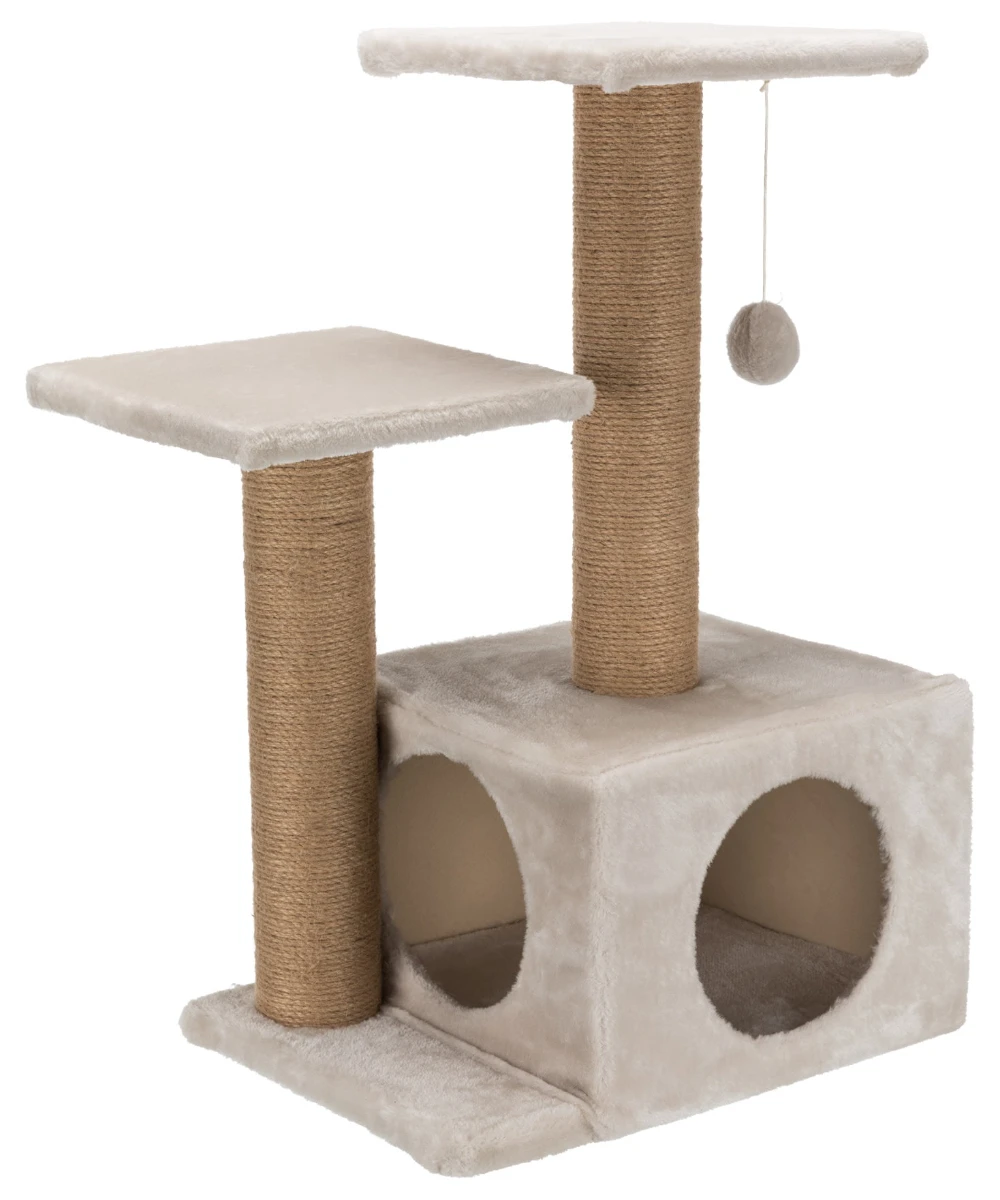 

Valencia Plush & Sisal 3-Level 28" Cat Tree with Scratching Posts & Condo, Light Gray-Greige